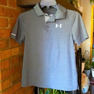 Boys Under Armour Heatgear grey polo shirt, youth medium